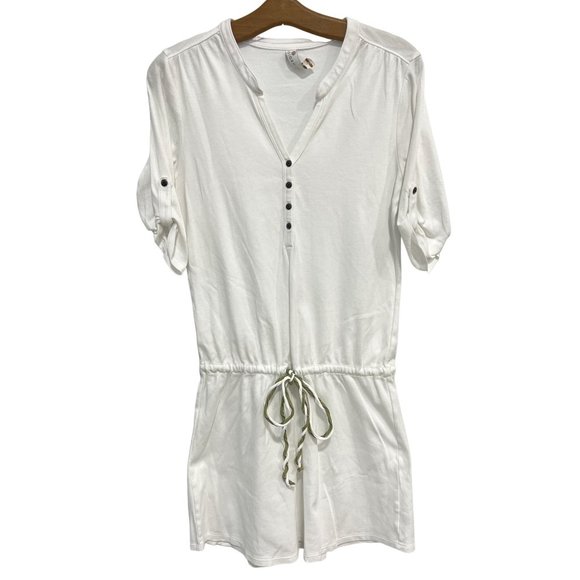 Indigenous Henley Drawstring Mini Dress Womens XS White Organic Cotton Summer - Picture 1 of 9